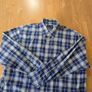 Lands' End Men's No Iron Twill Traditional Fit Button-Up Shirt Blue Plaid Sz XXL